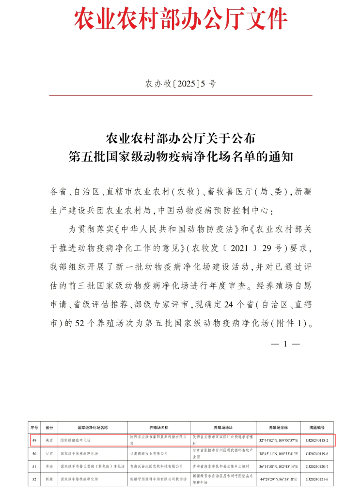 喜訊！陜西省安康市秦陽晨原種豬有限公司獲 陜西省首家國家級豬瘟凈化場